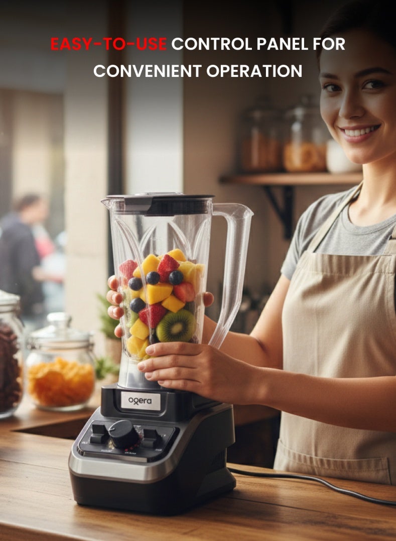 أوجيرا خلاط تجاري OG500CBR بقوة 2000 واط، سعة 2 لتر بوعاء غير قابل للكسر، تحكم تدريجي بالسرعة، خاصية النبض، تصميم للخدمة الشاقة - Image 4